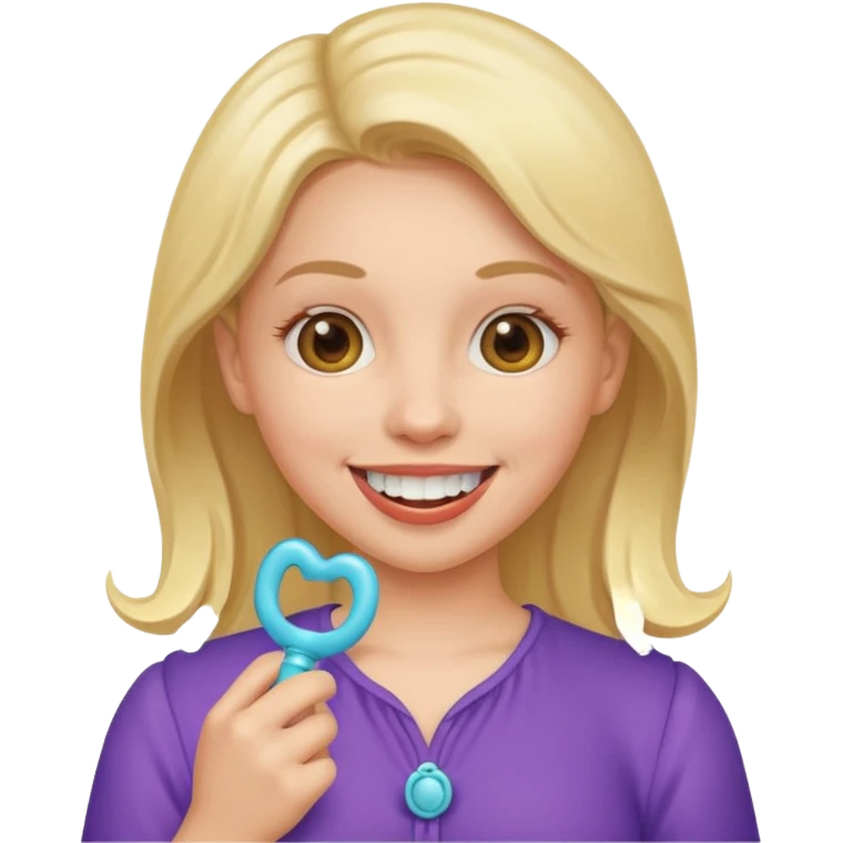 A woman holding a pacifier emoji