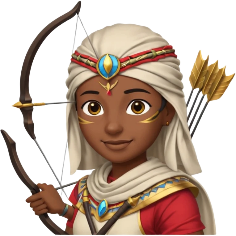 Emoji portrait of an Egyptian archer. Headcloth, bow and arrow, focused expression. emoji