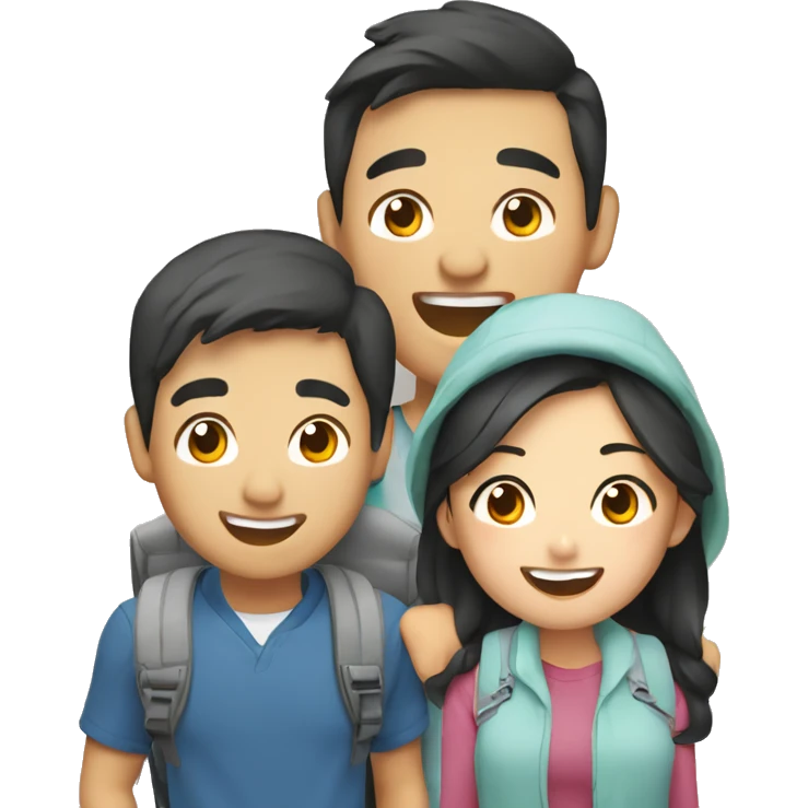 Cute young  Asian couple excitedly traveling  emoji