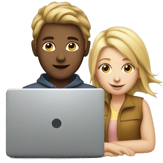 white boy and girl behind laptop emoji
