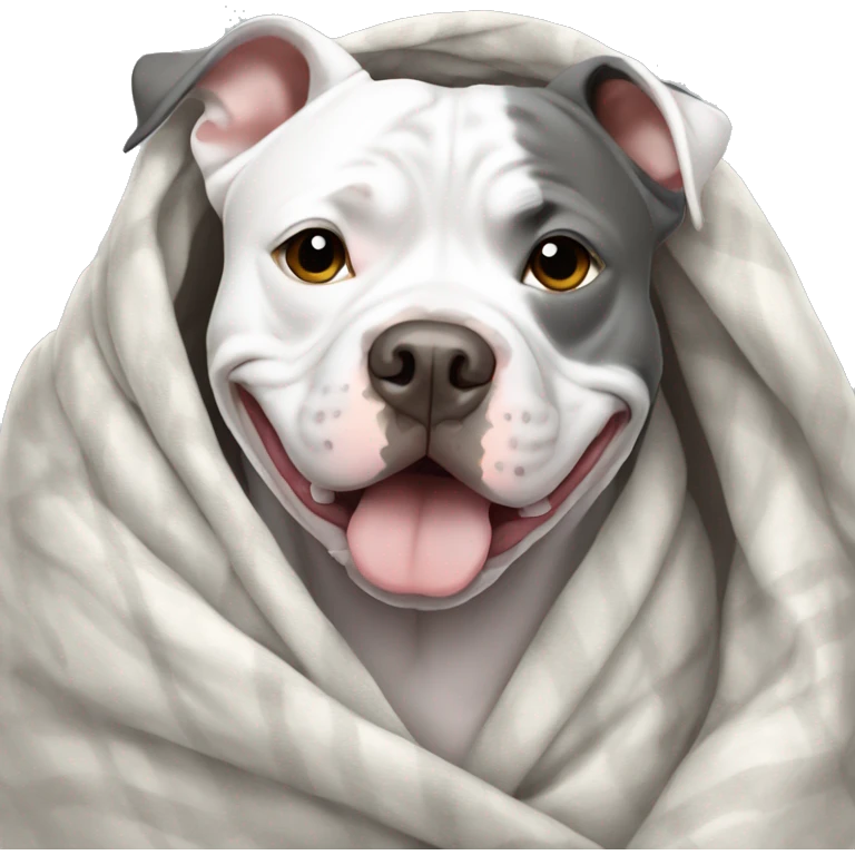 White and grey pit bull wrapped in a blanket emoji
