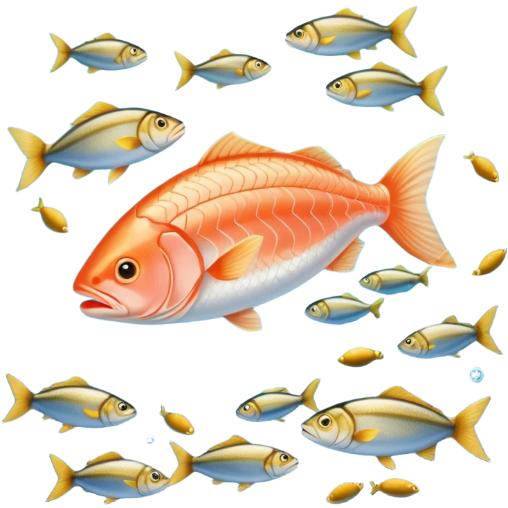 Golden omega-3 capsule beside several fatty fish (salmon, sardines), walnuts, and green leafy vegetables, all floating in blue waters near a glowing brain. Blue waves connect these omega-rich foods to the brain and heart, showing their health benefits. emoji