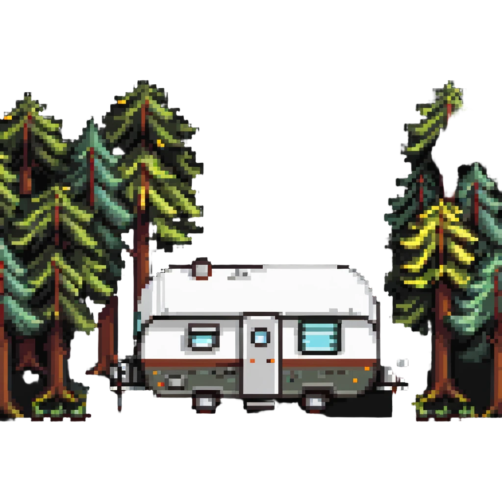 camping car RV in forest with trees emoji