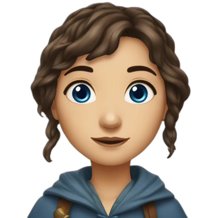 Hobbit femme brune yeux bleus emoji