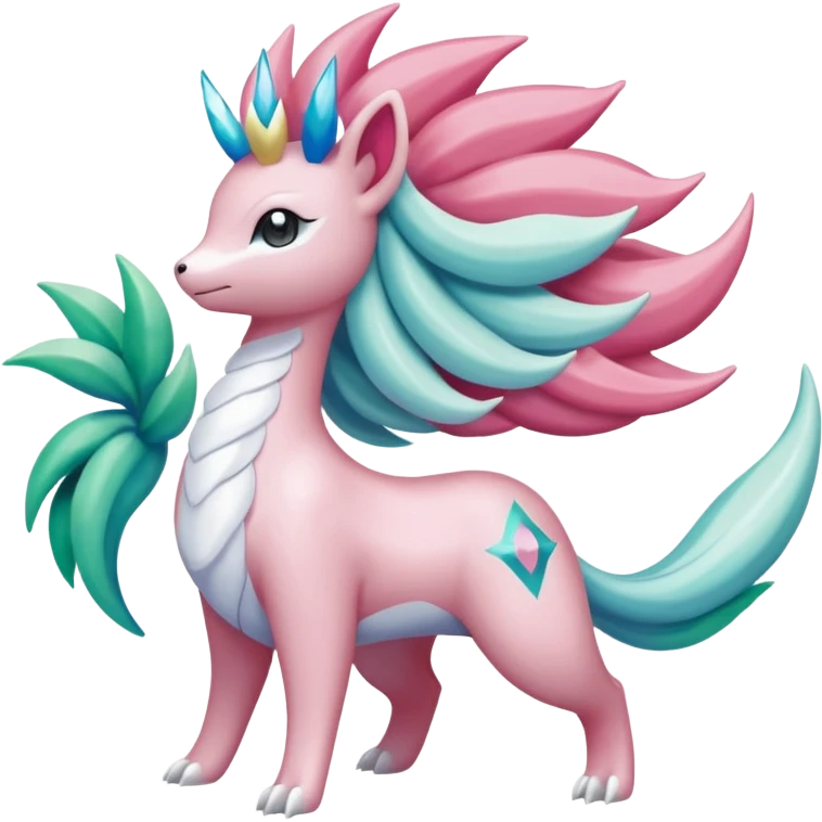 Celestial pastel bright divine Magical sparkly shiny glittery Shaymin-Suicune-Milotic-Amaura-Pokémon-Fakémon-fusion, full body emoji
