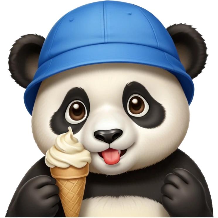 Panda eating ice crean avec une casquette bleu emoji