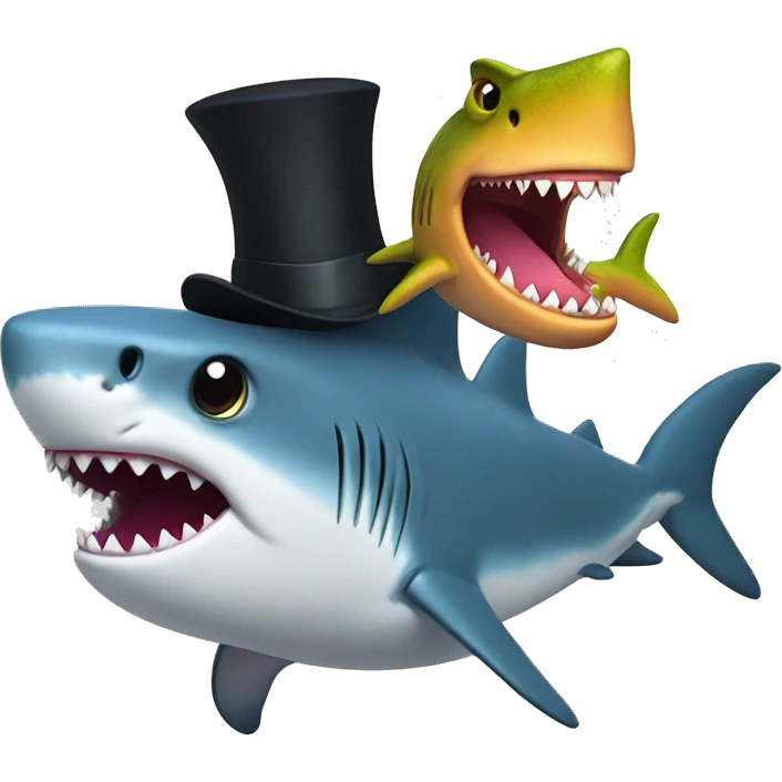 shark with top hat and dino with socks on emoji