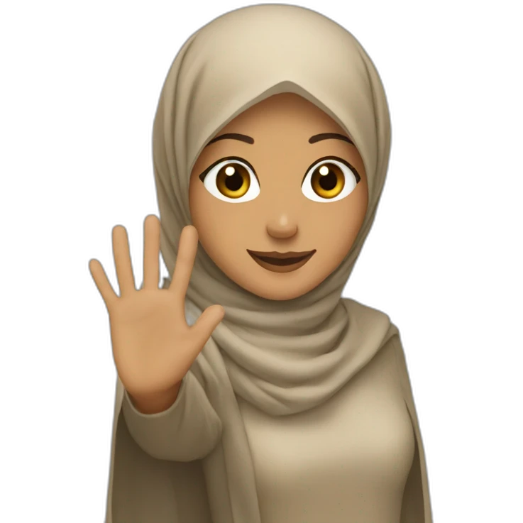 Hijabi girl tan waving her hand emoji