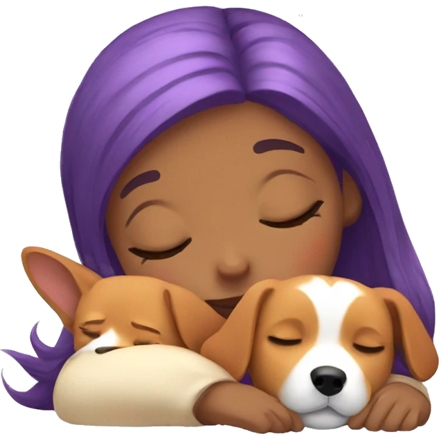 girl with purple hair sleeping with corgi emoji