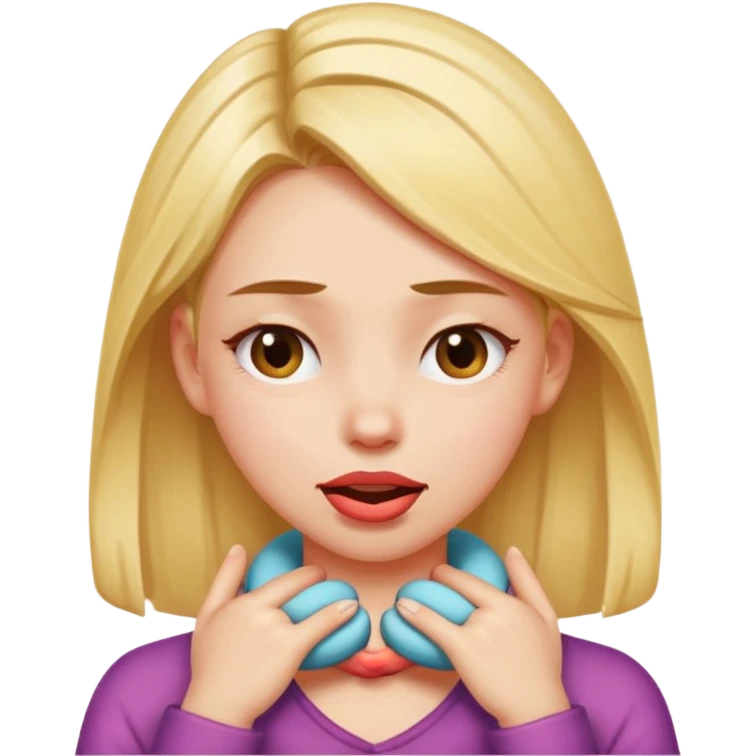 girl with hands crossed on her neck squinting her eyes with her tounge out emoji