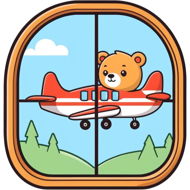 Airplane with cute bear behind window emoji