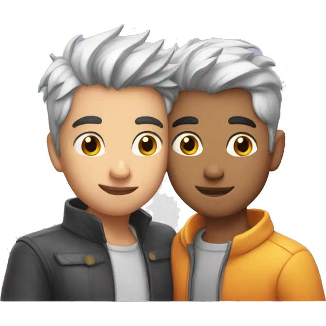 Gay couple, silver fox, younger boy, kissing emoji