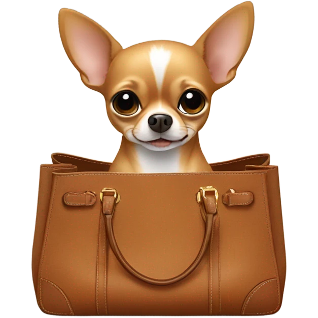 Chiahuahua sitting in brown birkin bag emoji