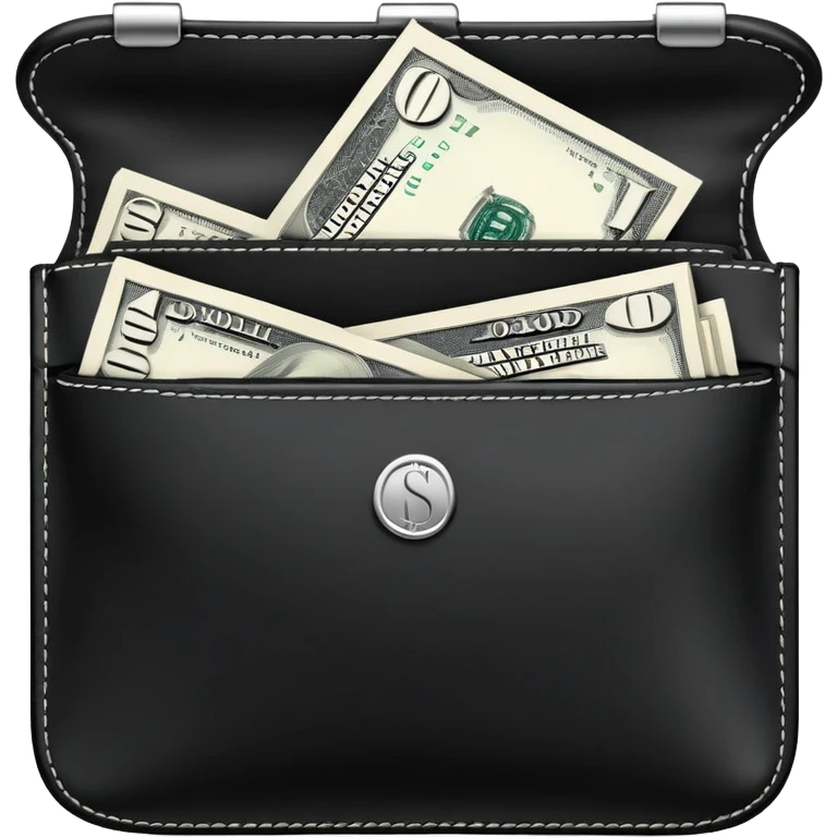 elegant black purse with dollar bills sticking out emoji