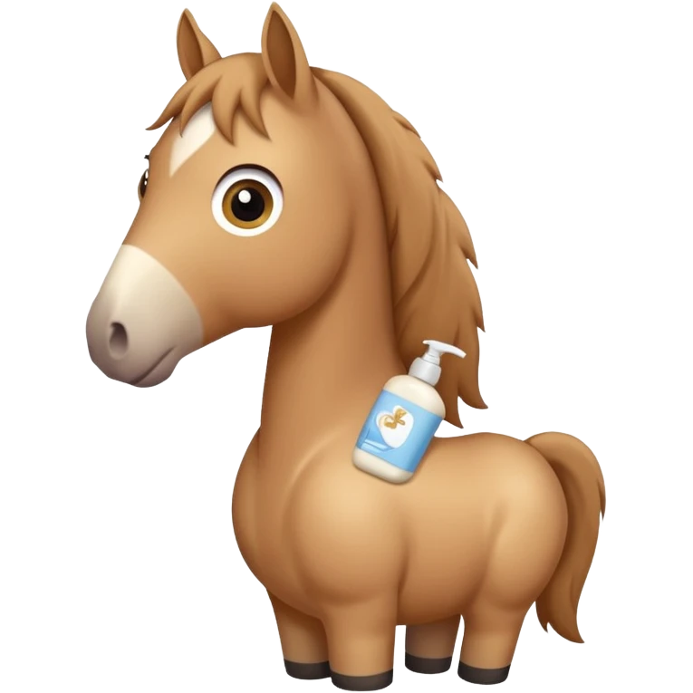 A cartoon horse holding johnson baby body lotion emoji