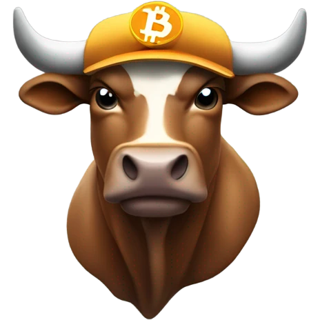 Bull ready to charge wearing bitcoin hat emoji