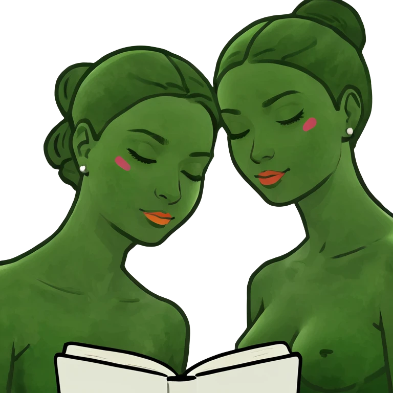 2 frauen beißen in ein buch emoji