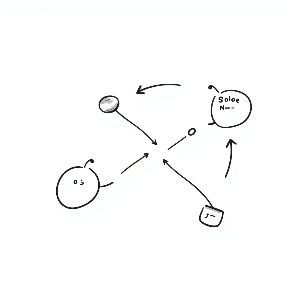 hand-drawn doodle of a simple algorithm with boxes and arrows emoji