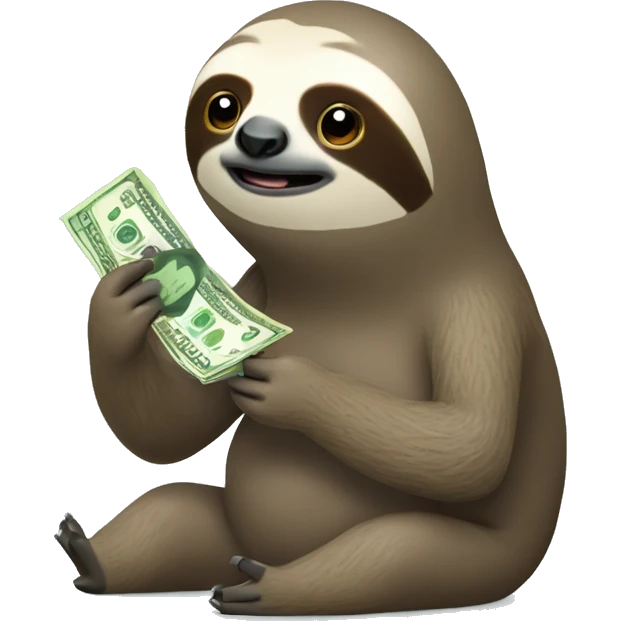 sloth looking lazily at phone and with money flying out of pocket emoji