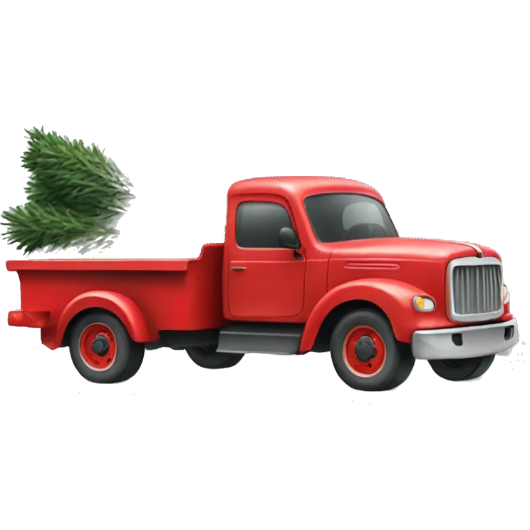 A little red truck hauling a Christmas tree emoji