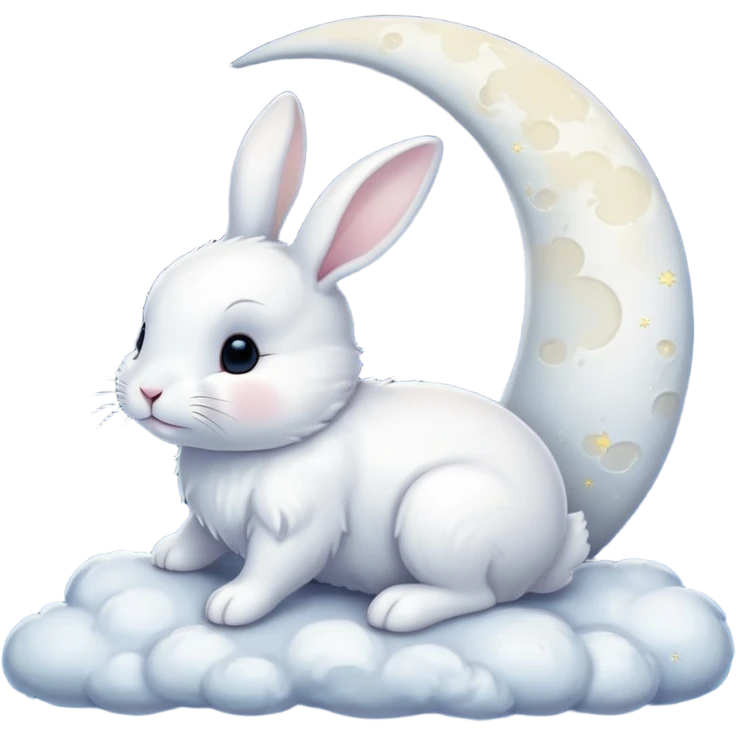 a white bunny in the foreground (no small details) and a large crescent moon in the background emoji