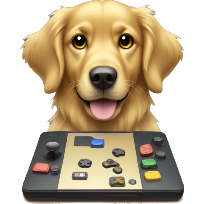 golden retriever with gaming pad concentrated gaming emoji