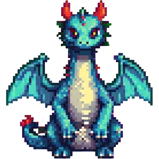 pixel art dragon, tiny wings, sitting pose emoji