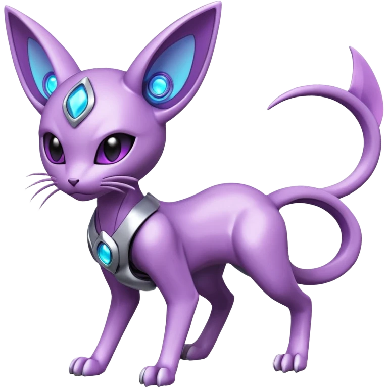 Mechanical Miraidon-Espeon-Mewtwo-Fakémon-hybrid-creature (full body) with glowing eyes  emoji