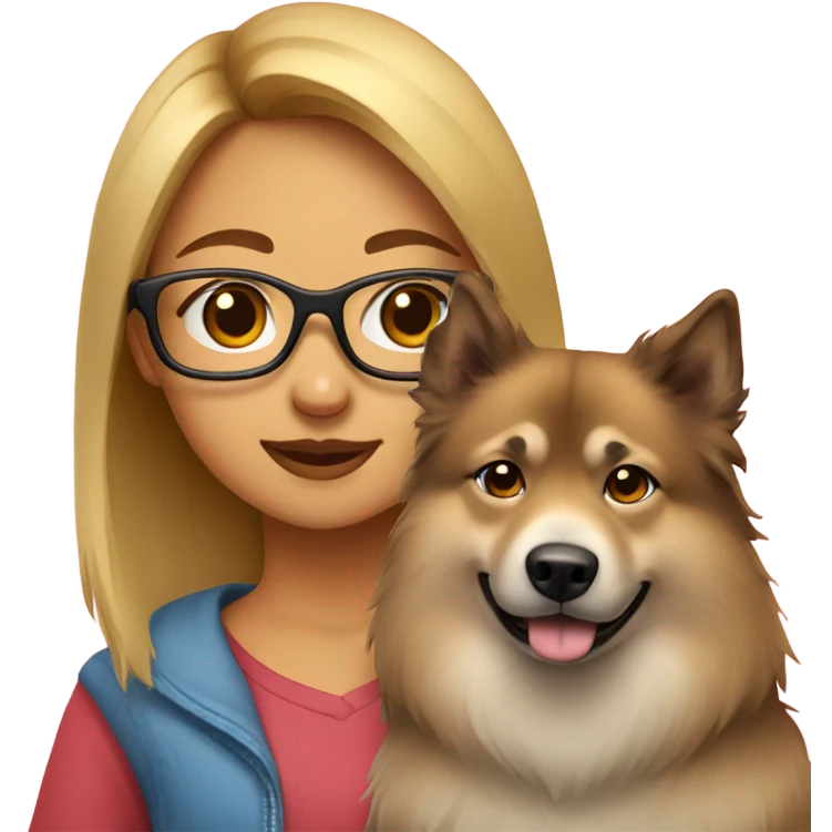 Girl with glasses and eurasier dog  emoji