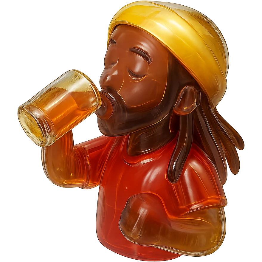 Brownskin man with long brown dreadlocks 
red t-shirt 
yellow turban 
expression is drinking bear emoji
