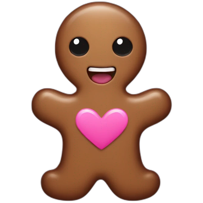 Dark brown gingerbread man with pink heart-shaped eyes emoji