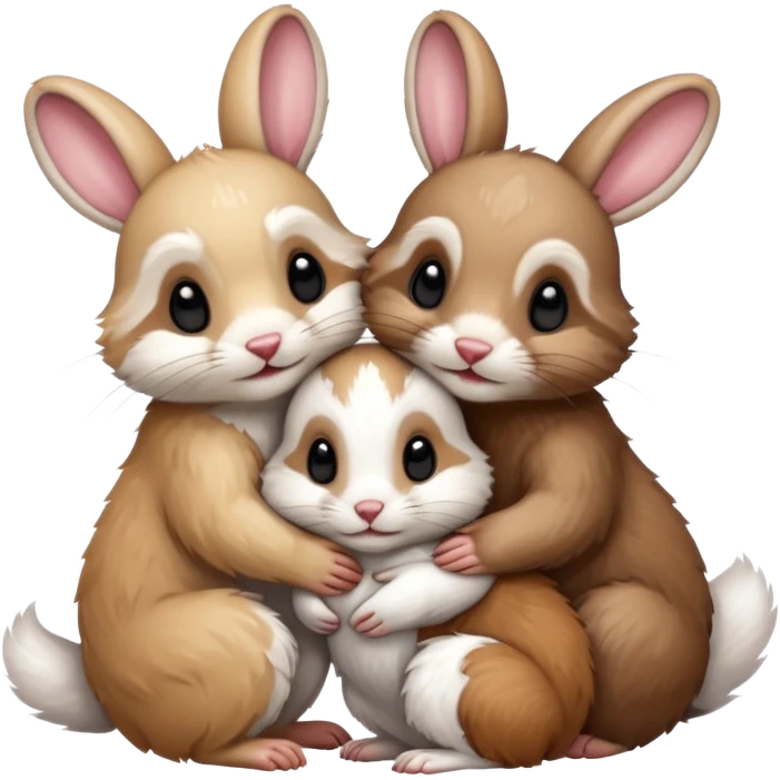 Ferrets hugging a rabbit emoji