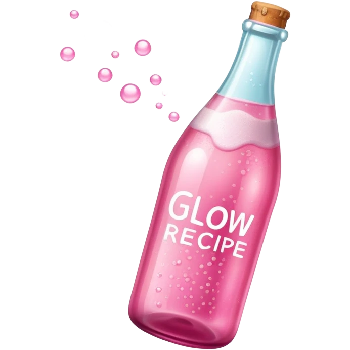 pink bubbly bottle with the text Glow Recipe on emoji