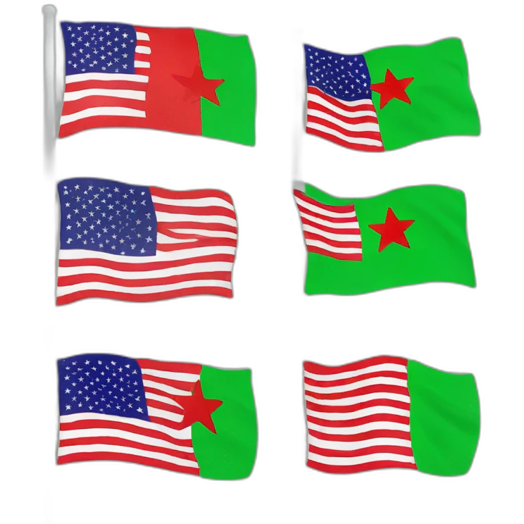 The flag is green at the top, white in the middle, with three red stars, and black at the bottom emoji