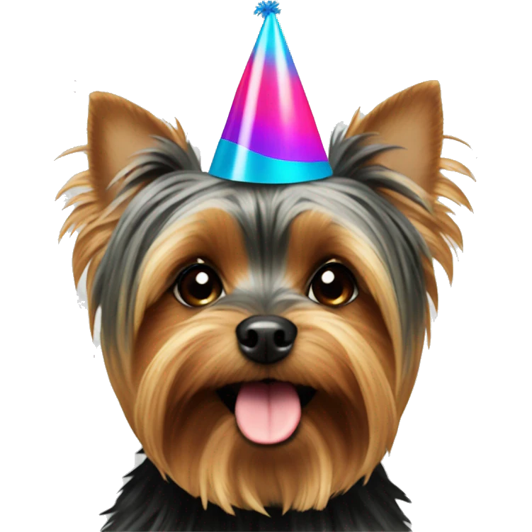 Yorkie with party hat emoji
