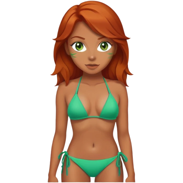 redhead on knees green eyes bikini  emoji