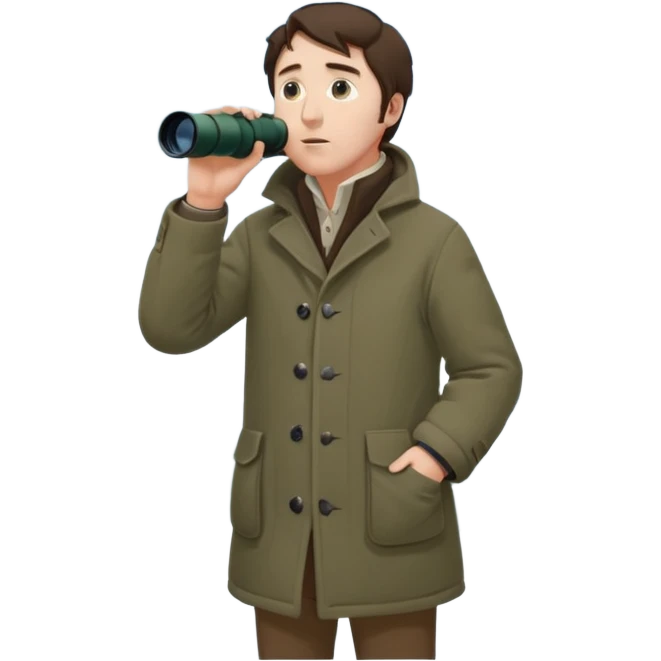 henry David thoreau full body looking up  birdwatching with binoculars in snow emoji