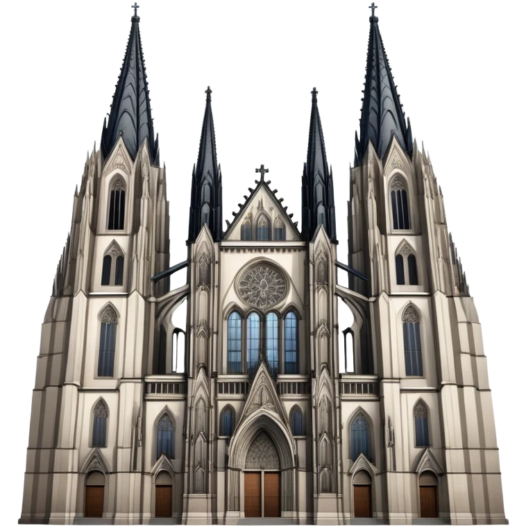 Cinematic Realistic Cologne Cathedral Landmark Emoji, showcasing Gothic architecture rendered with detailed stone textures and majestic, dynamic lighting. two tall towers on either side emoji