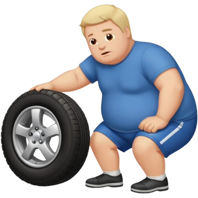 Fat white man changing a car tire  emoji