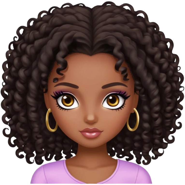 pretty bratz girl, dark brown curls, dark brown eyes, black eyeliner, deep brown skin emoji