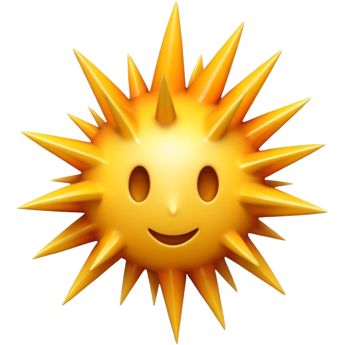Compact iOS-style 3D emoji: sudden sharp burst shape with irregular spiky edges, bright yellow and white center fading to orange, glossy highlight, dynamic motion blur effect; no text, no faces emoji
