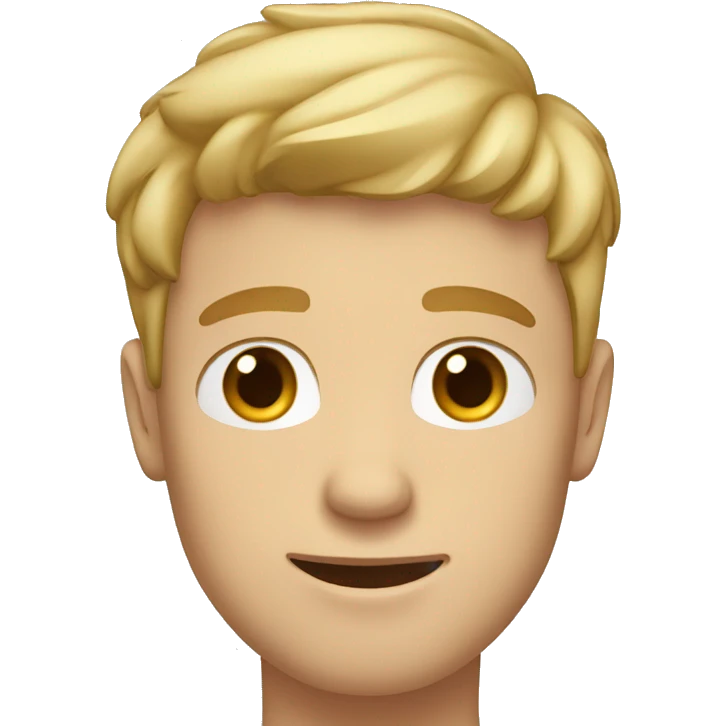 brownish blonde guy with straight short hair, blue eyes and roundish face pulling a face emoji