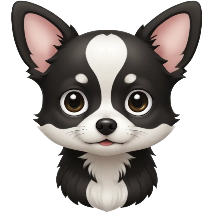 A black and white chihuahua emoji please witha white line on the center of head emoji