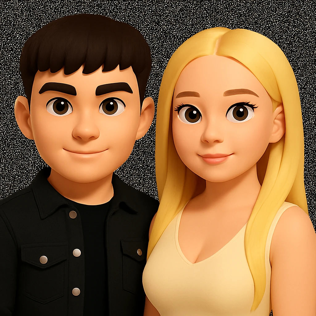 Slightly increase the volume of the upper body of the girl, slightly turn her to face forward, and make the skin color uniform. Maintain the cartoonish 3D style in the edit. emoji