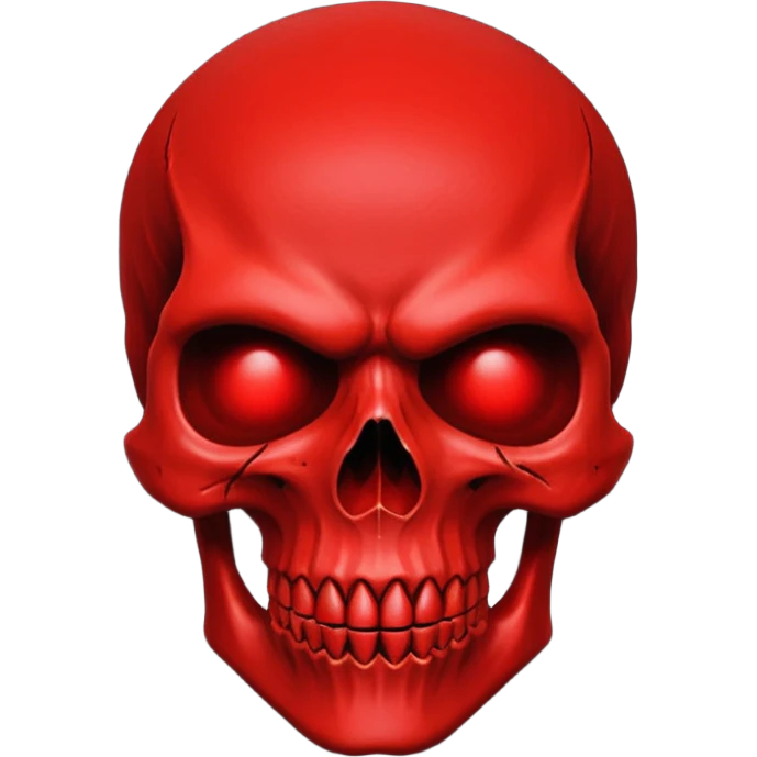 A stylized, bright red skull against a deep black background, with thick, angular features, minimalist design, vector art, gothic aesthetic, high contrast, dramatic lighting, saturated blood red, centered composition, extreme sharpness, smooth textures, dark and menacing atmosphere, emoji