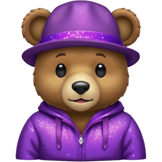 Urso adulto com boné roxo com glitter emoji