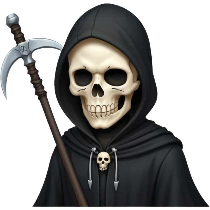 zoomed black hood skull big scythe emoji