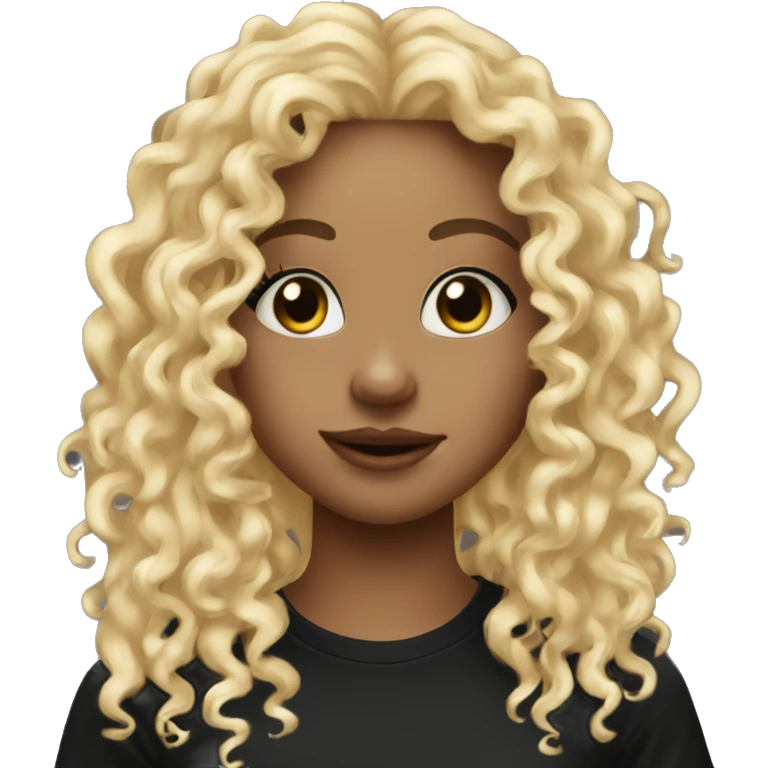 Blonde curly girl in black t shirt with nose ring piercing   emoji