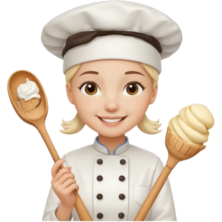 Young female baker - wearing a white chef's hat and holding a cream piping bag emoji