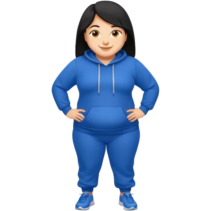 a pretty bratz tan girl who is very very fat . Hair color black. blue Jogging outfit emoji